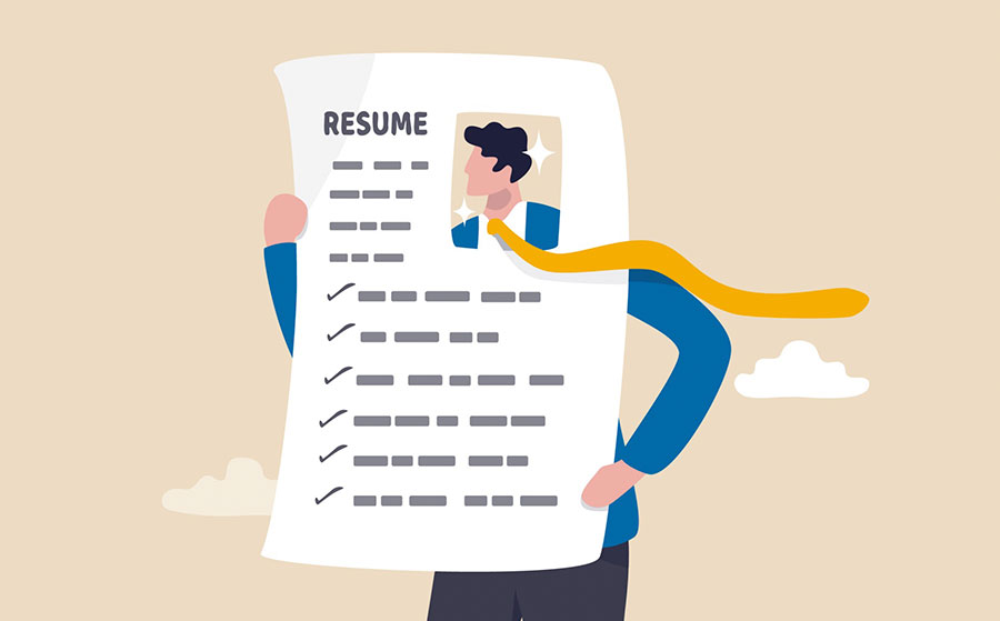 Illustration of a man holding a resume
