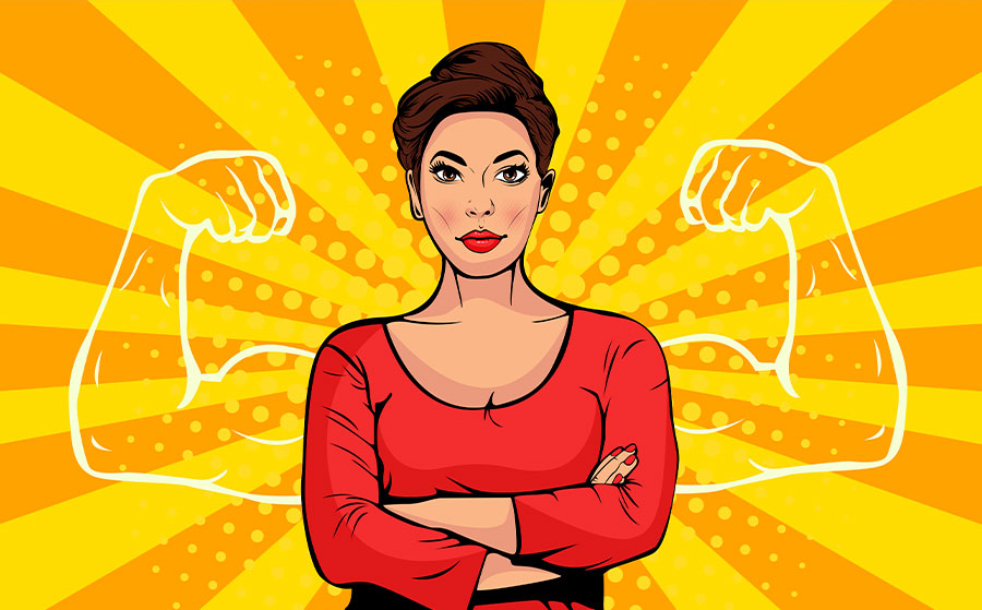 Businesswoman with muscles pop art retro style