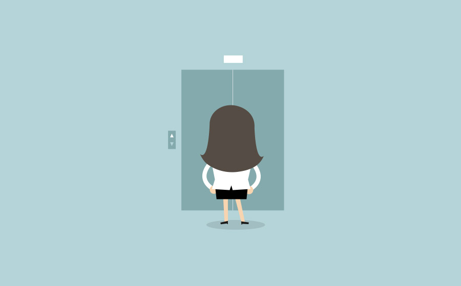 Vector drawing of a woman waiting for an elevator