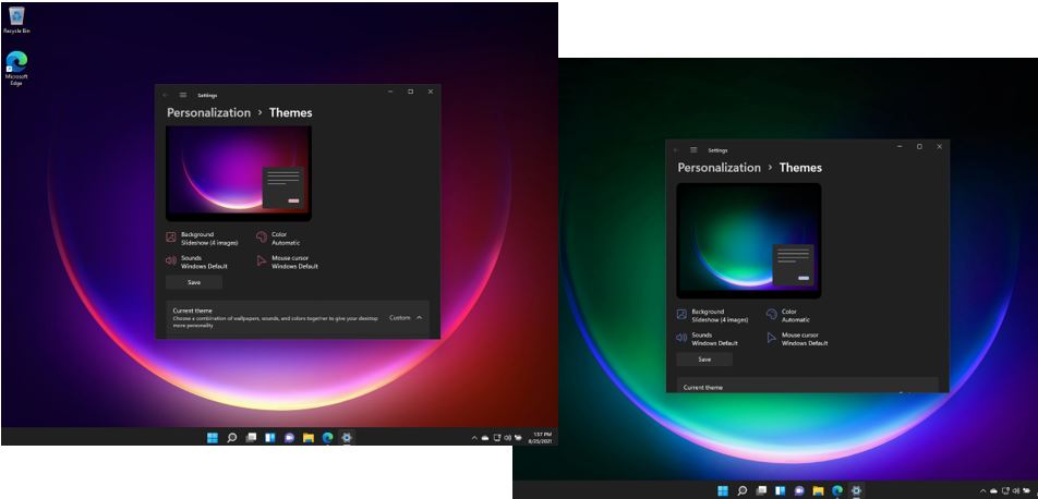 Screenshots showing a color change based on the background in windows 11